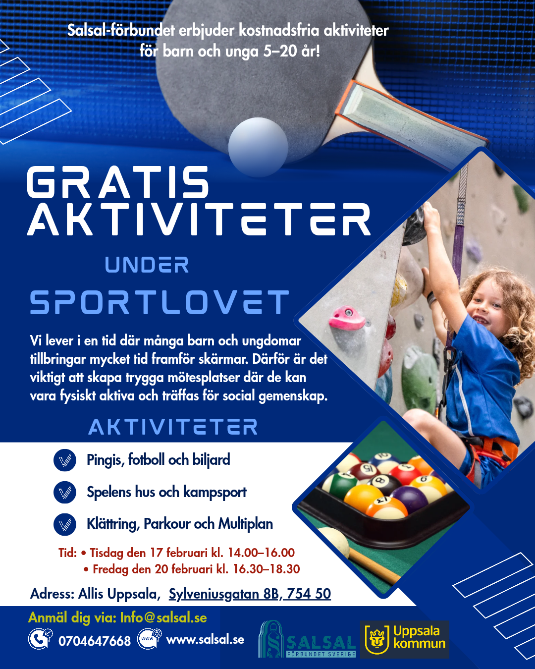 Gratis aktiviteter för barn och unga under sportlovet